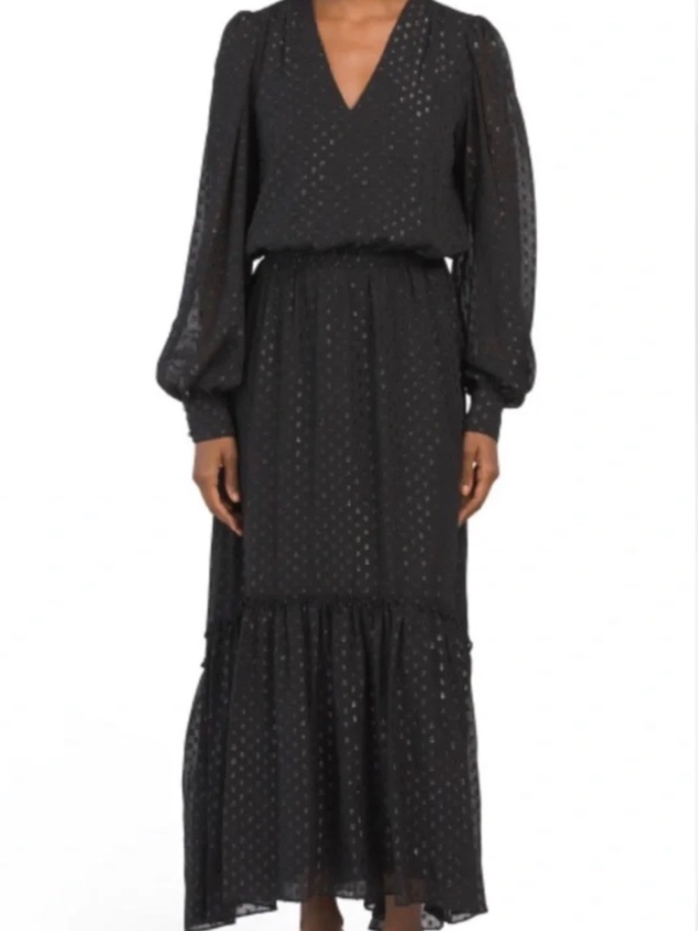 Ramy Brook - Black Rora Metallic Clip Dot V-Neck Maxi Dress Size Small